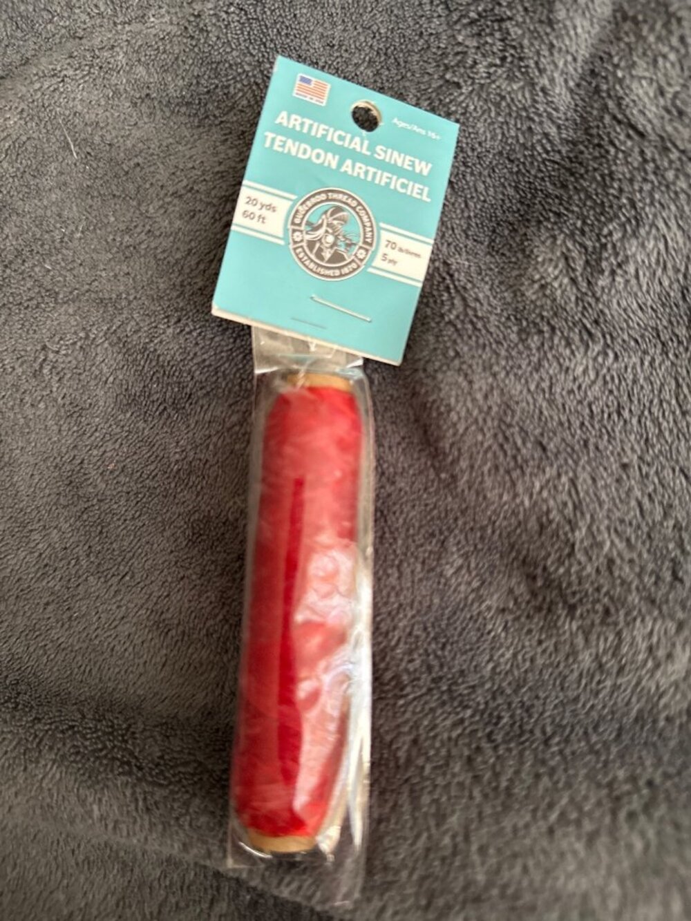 Artificial Sinew Red 20 Yards 60 Feet 70lb Test Strength Made In USA By Glasswoo